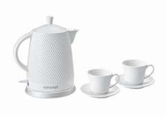RK0040 Czajnik ceramiczny 1,5 litra z dwoma filiżankami i  spodkami