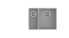 SQUARE 2B 560 TG 3½ W/OVF SP STONE GREY Undermount Tegranite sink with two bowls