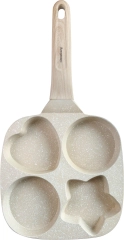 Patelnia z powłoką nieprzywieralną, beżowa z drewnianą rączką,  4 sekcje w różnych kształtach, 36x19x2,3cm, Klausberg, KB-7809
