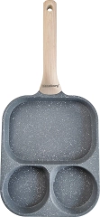 Patelnia prostokątna z powłoką nieprzywieralną, 3 sekcje, szara z drewnianą rączką, 41x19,2x2,8cm, Klausberg, KB-7828