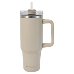 Kubek termiczny ze słomką, beżowy, 1100 ml, stal nierdzewna, Klausberg, KB-7944