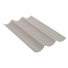 Forma do bagietek perforowana, 3 rowki, stal węglowa, powłoka nieprzywierająca, beżowa, 38×24,5 cm, KINGHoff, KH-1970