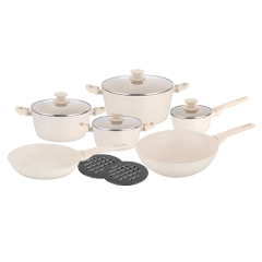 Zestaw garnków i patelni 12 elementów, aluminium odlewane, powłoka marmurkowa non-stick, beżowy, Klausberg, KB-7959