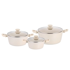 Zestaw garnków 6 elementów, aluminium odlewane, marmurkowa powłoka non-stick, indukcja, beżowy, Klausberg, KB-7961