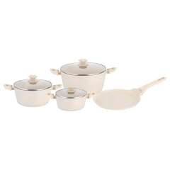 Zestaw garnków 7 elementów z patelnią naleśnikową, aluminium odlewane, marmurowa powłoka non-stick, beżowy, Klausberg, KB-7963