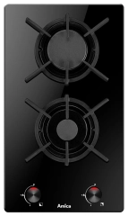 Amica PGCA3100AoB – płyta gazowa Domino 30 cm, 2 palniki, czarne szkło